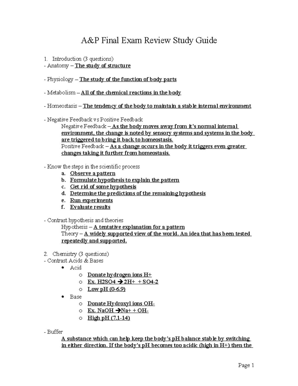 a&p final exam questions and answers