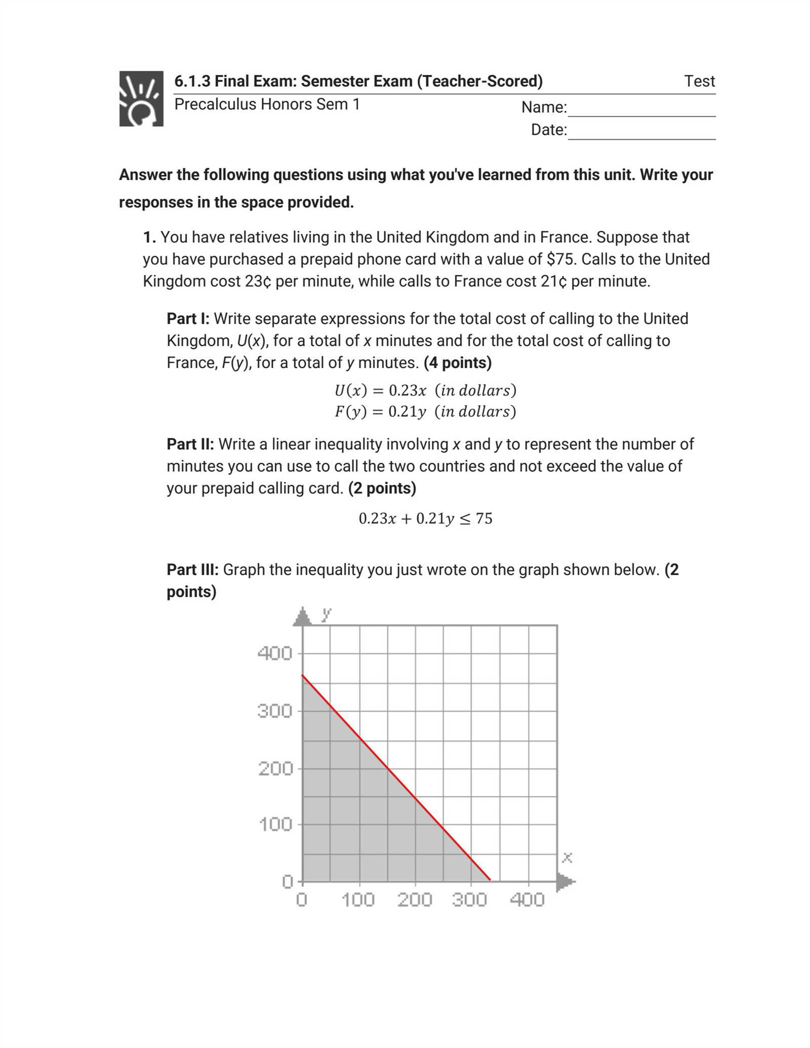 precalculus final exam review with answers