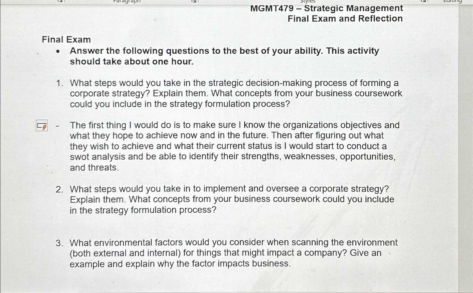 business management final exam answers