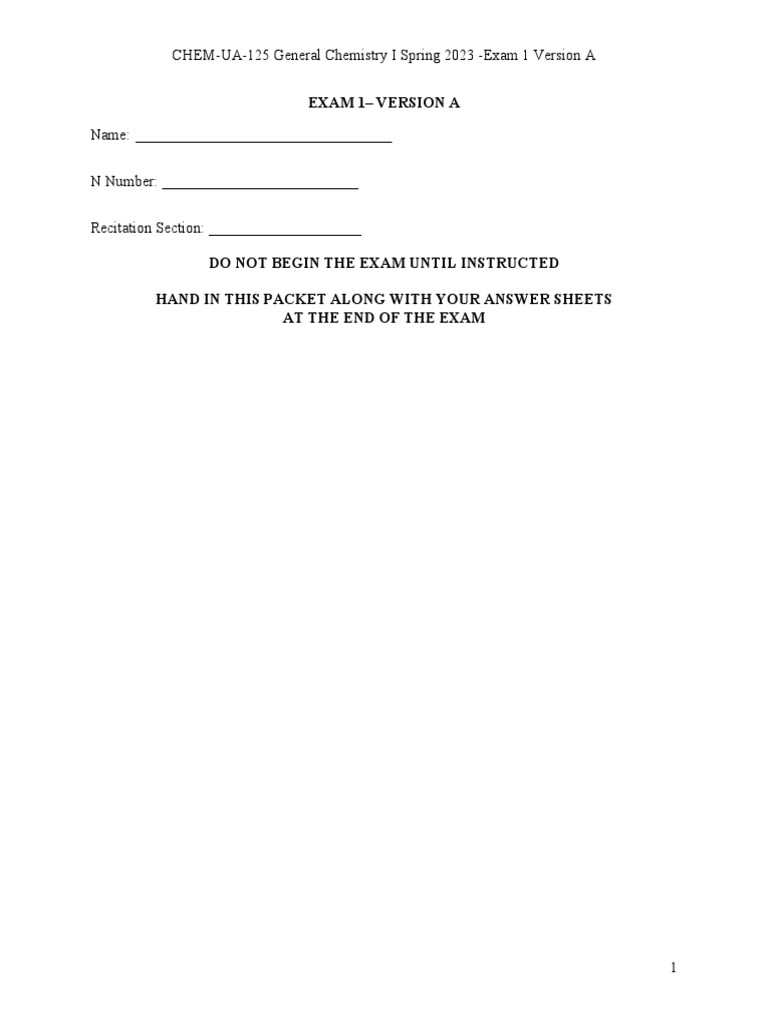 chemistry exam 1 answers