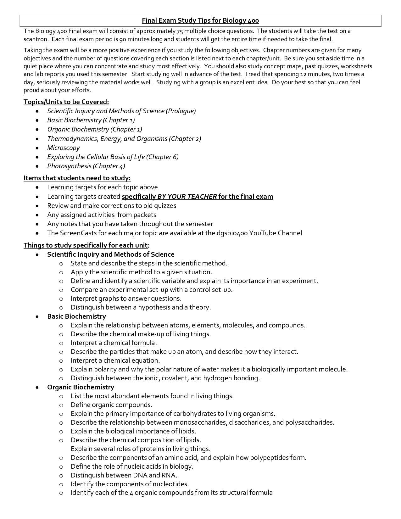 cumulative exam biology answers
