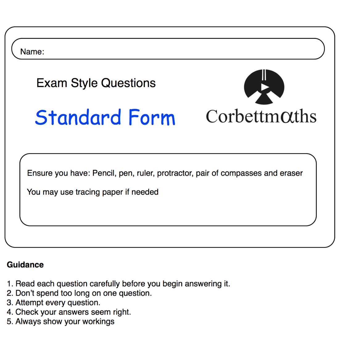 standard form exam questions and answers