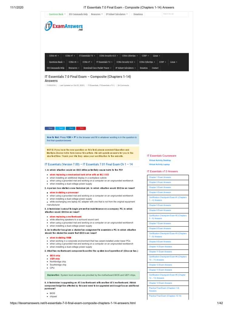 cisco it essentials chapter 14 exam answers
