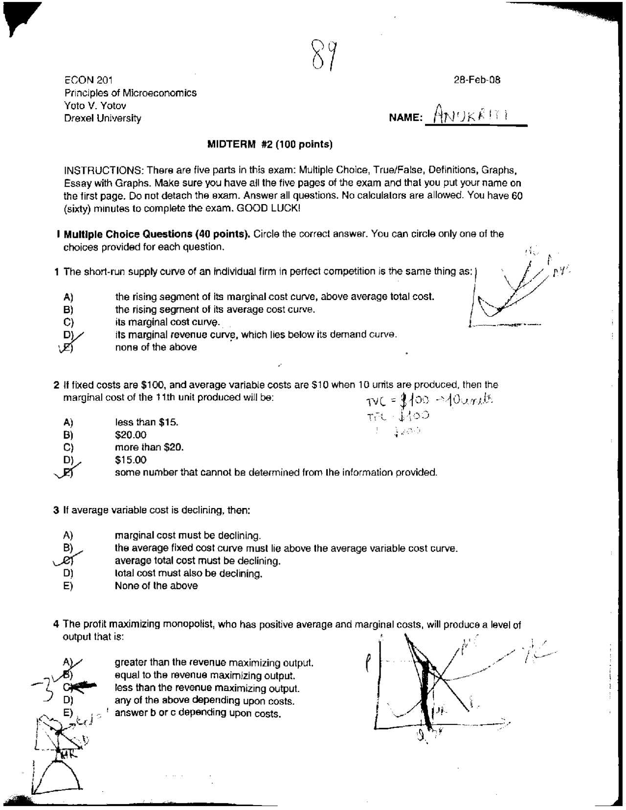 microeconomics midterm exam answers