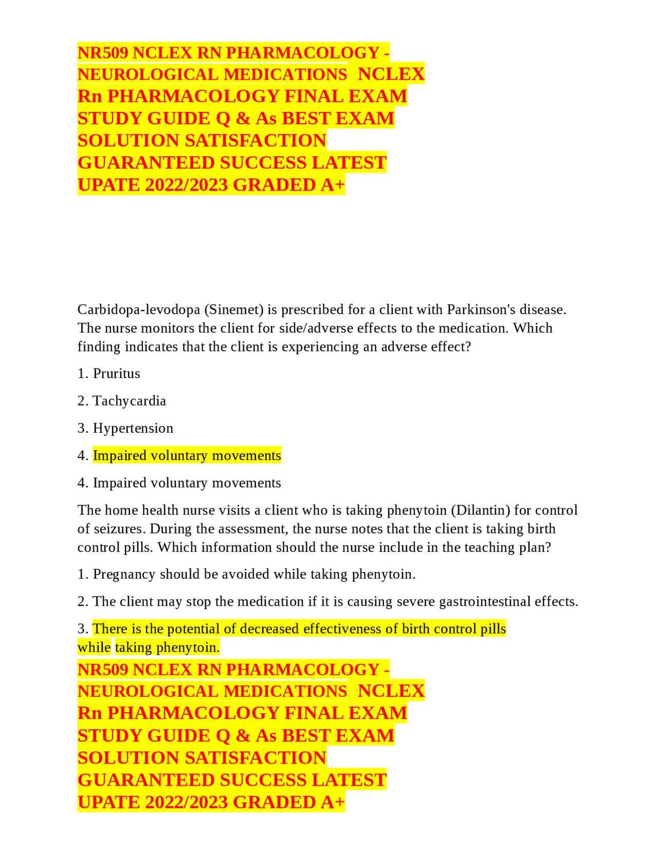 pharmacology final exam study guide