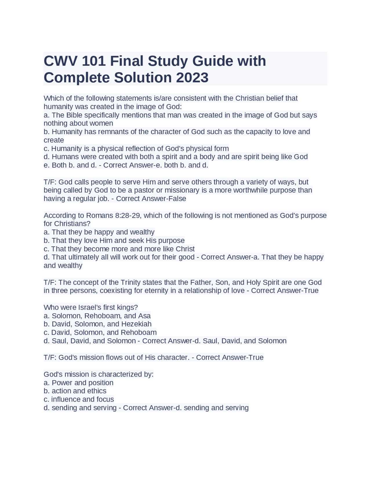 cwv 101 final exam answers