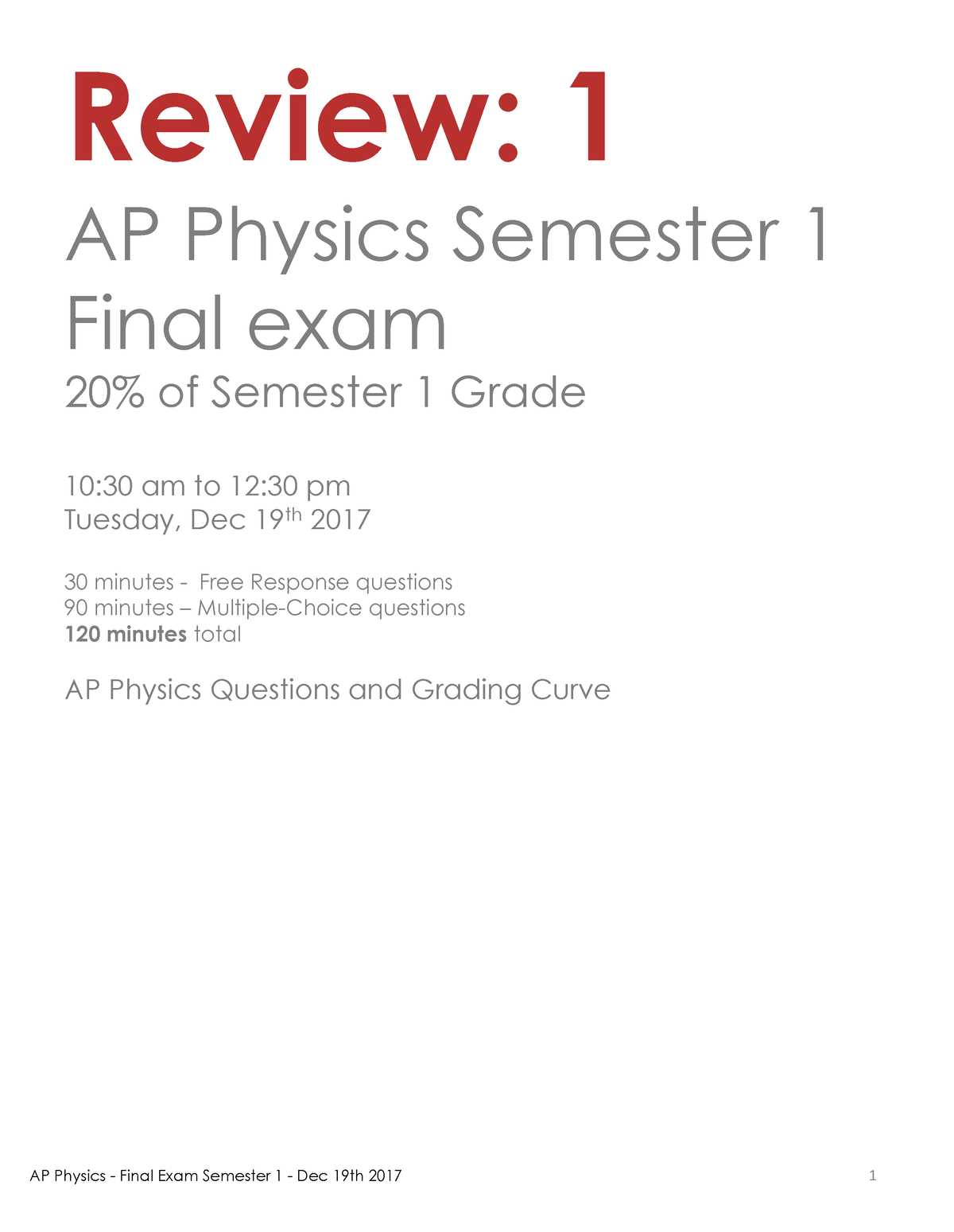 physics semester 1 exam review answers