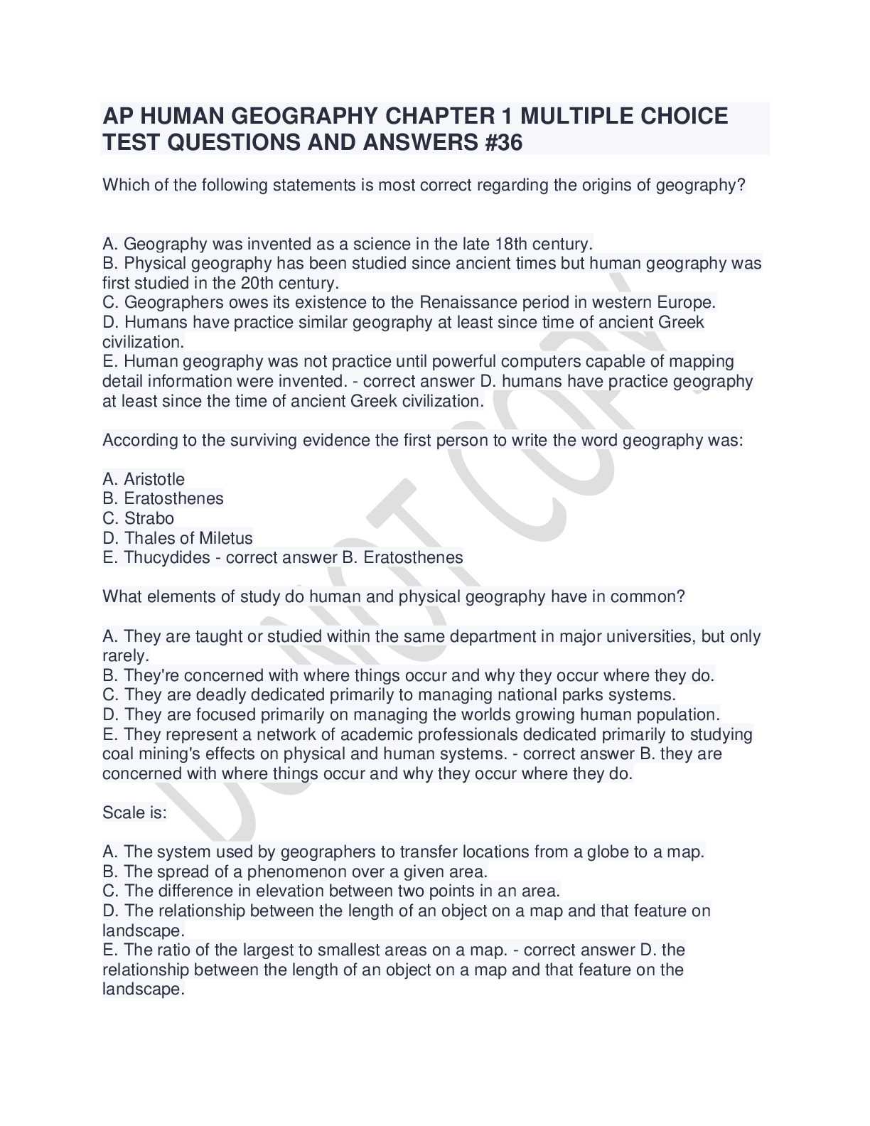 ap human geography semester 1 exam answers