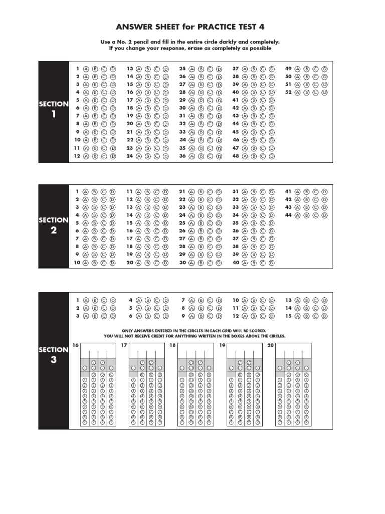 psat practice test answer sheet