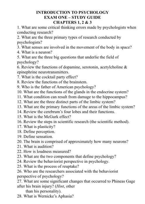 psychological exam questions and answers