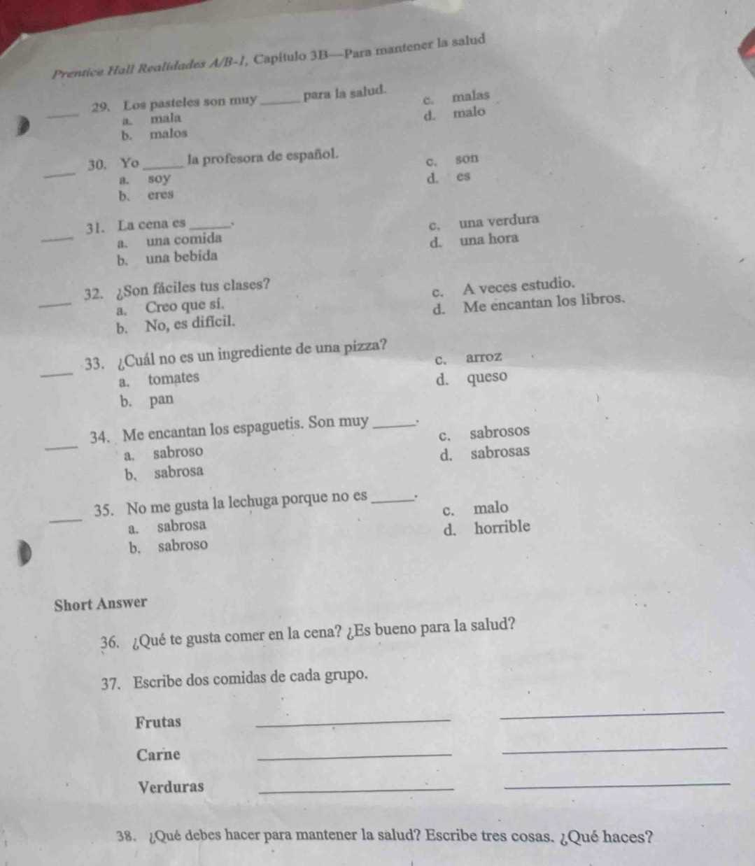 realidades 1 capitulo 2b answers