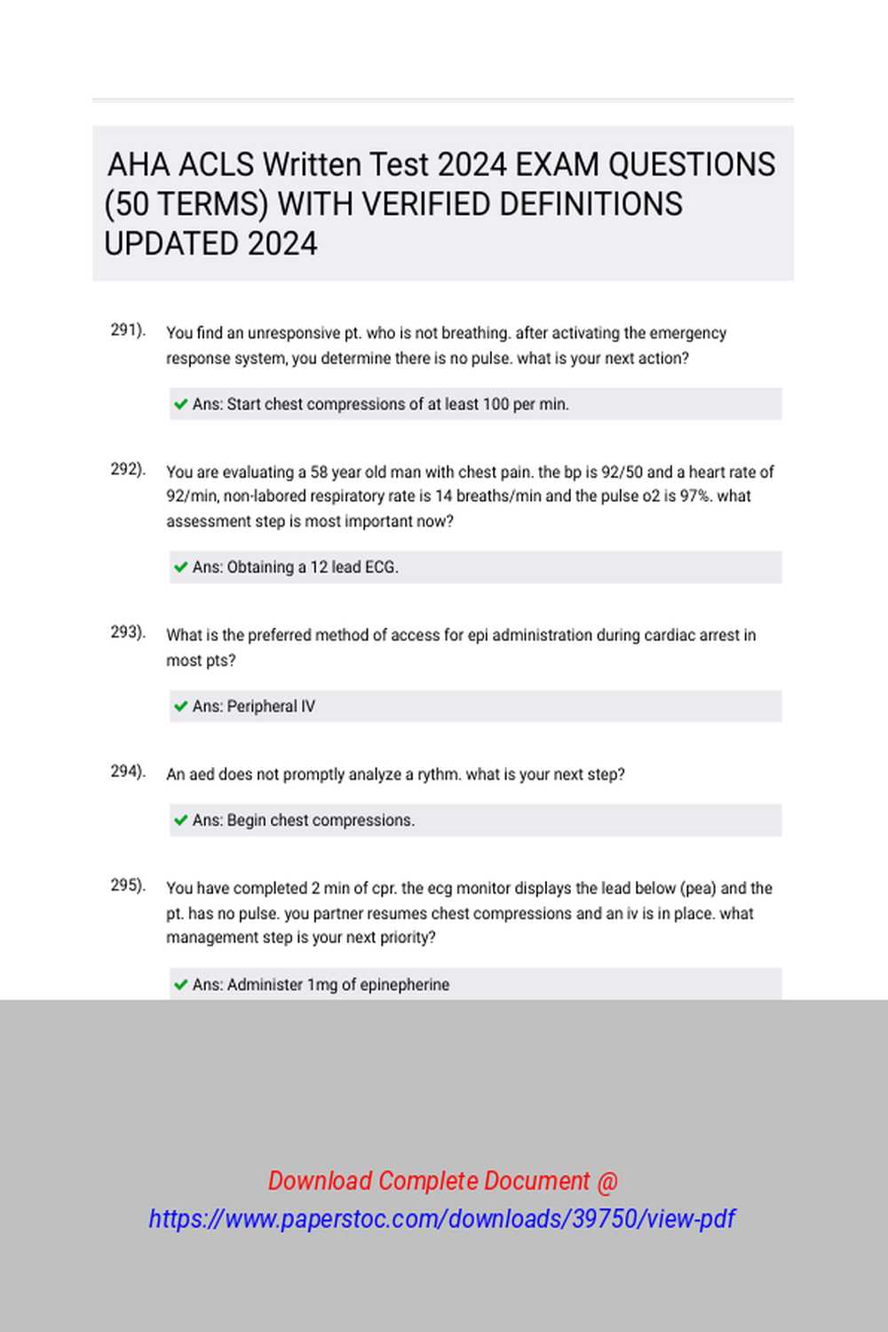 aha acls written exam answers
