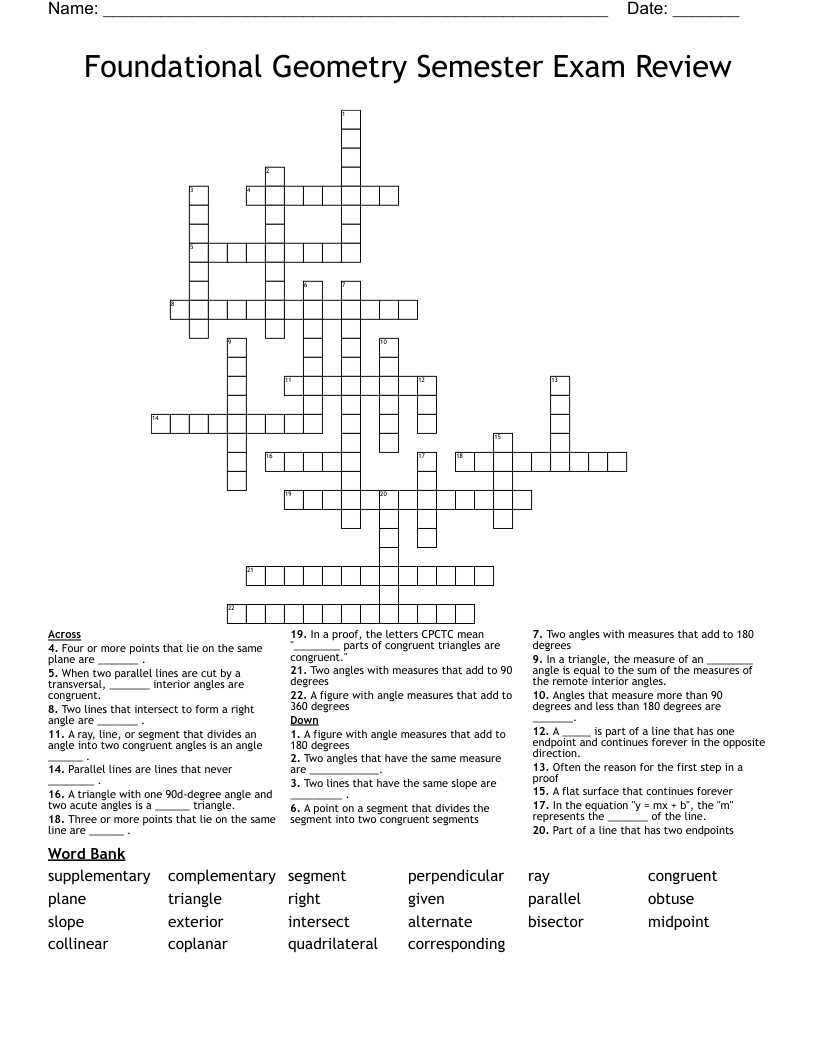 some geometry exam answers crossword