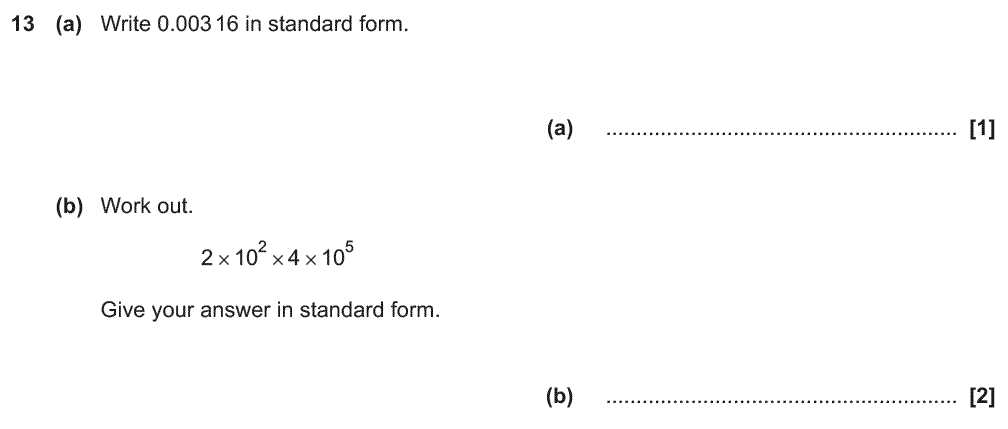 standard form exam questions and answers