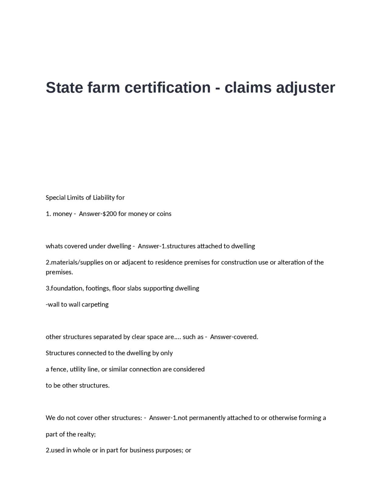 state farm adjuster certification exam answers