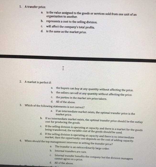 transfer pricing exam questions and answers