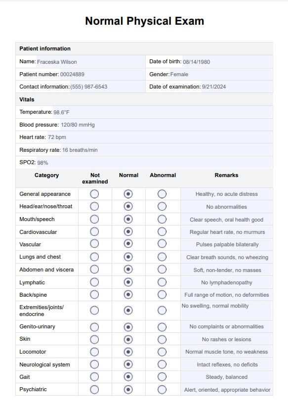 comprehensive physical exam template