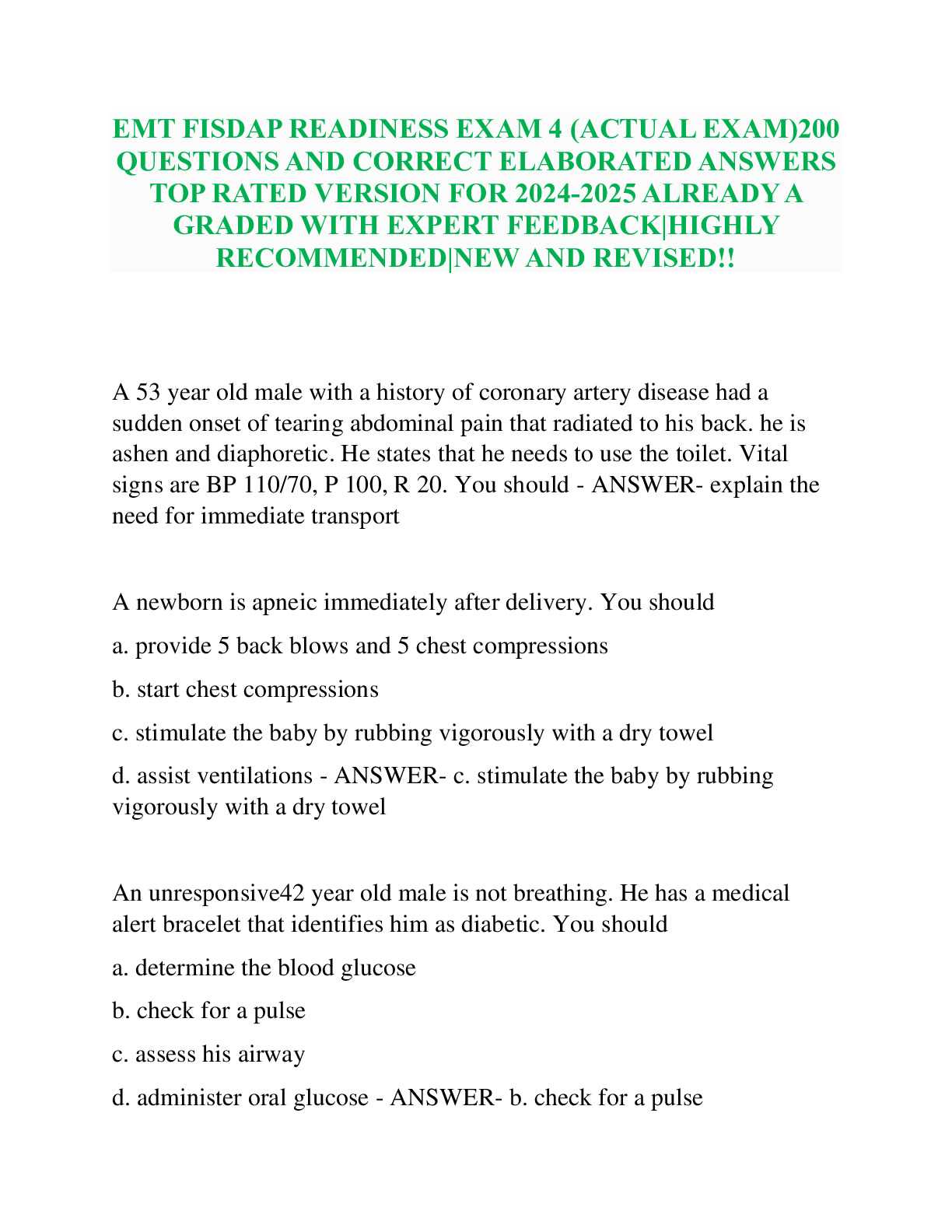 fisdap emt readiness exam answers