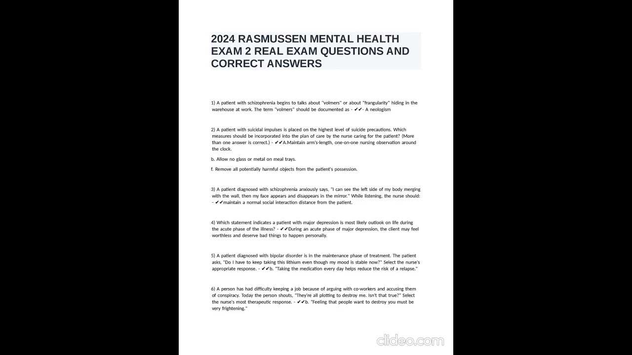 rasmussen mental health exam 2 answers