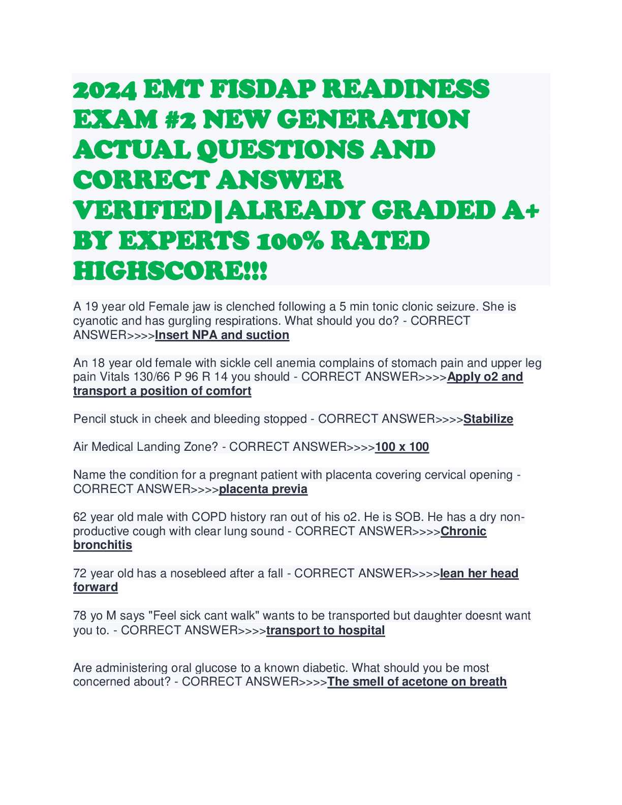 fisdap emt readiness exam answers