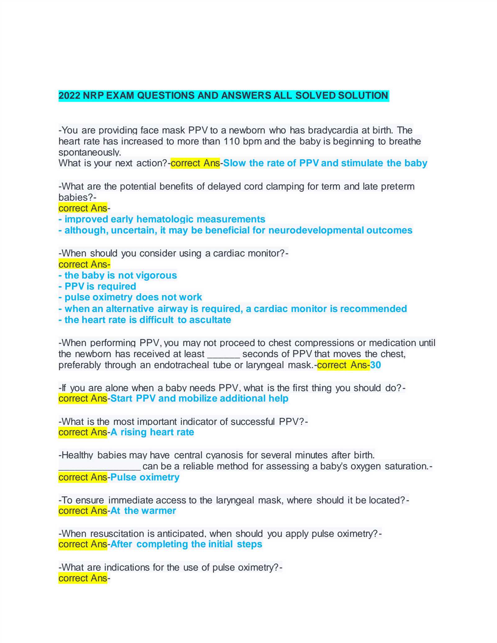 nrp advanced exam answers