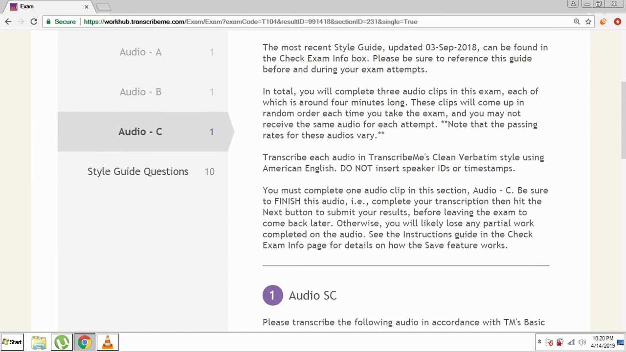 transcribe me exam