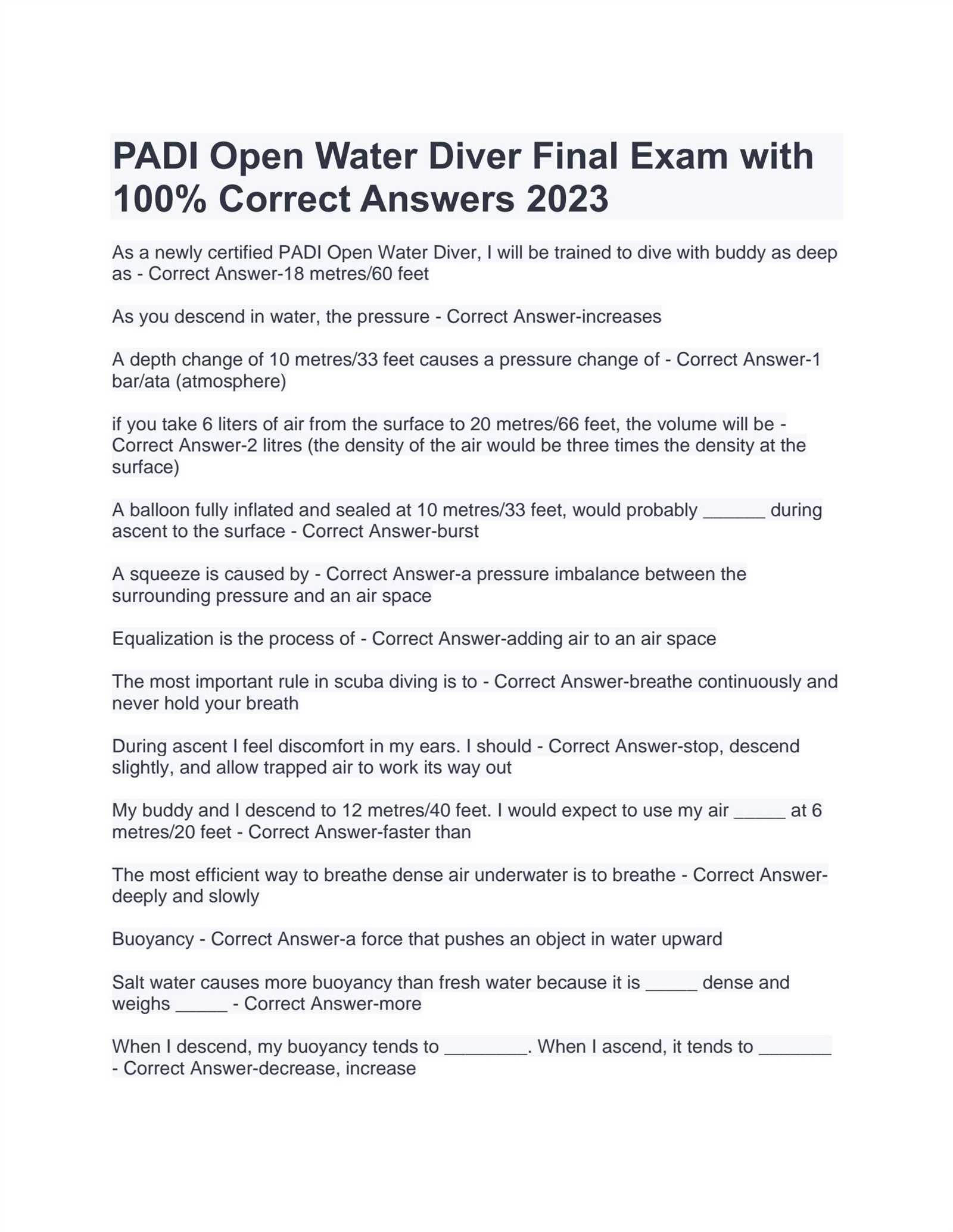 padi enriched air exam answers