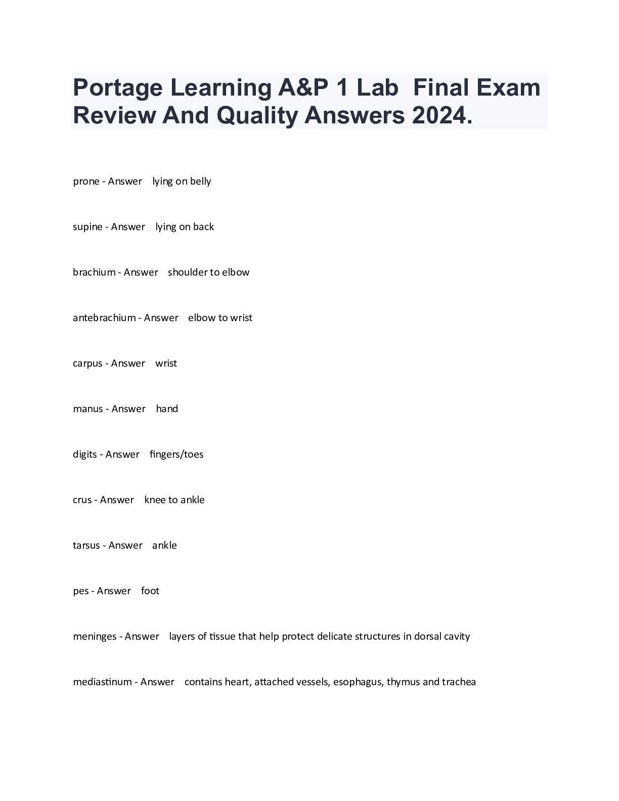 a&p final exam questions and answers