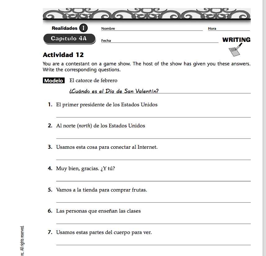 realidades 1 capitulo 2b answers