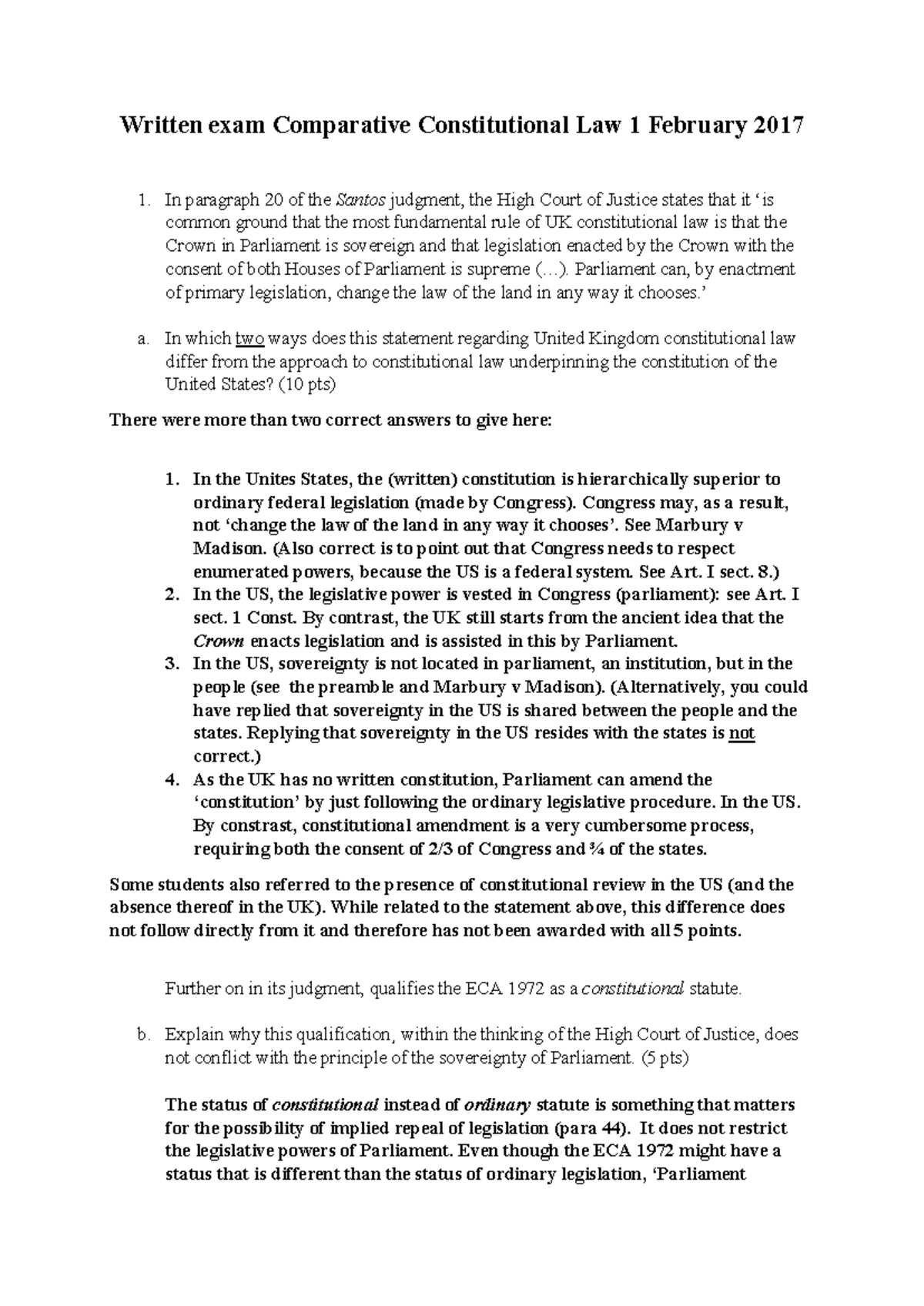 constitution exam answers