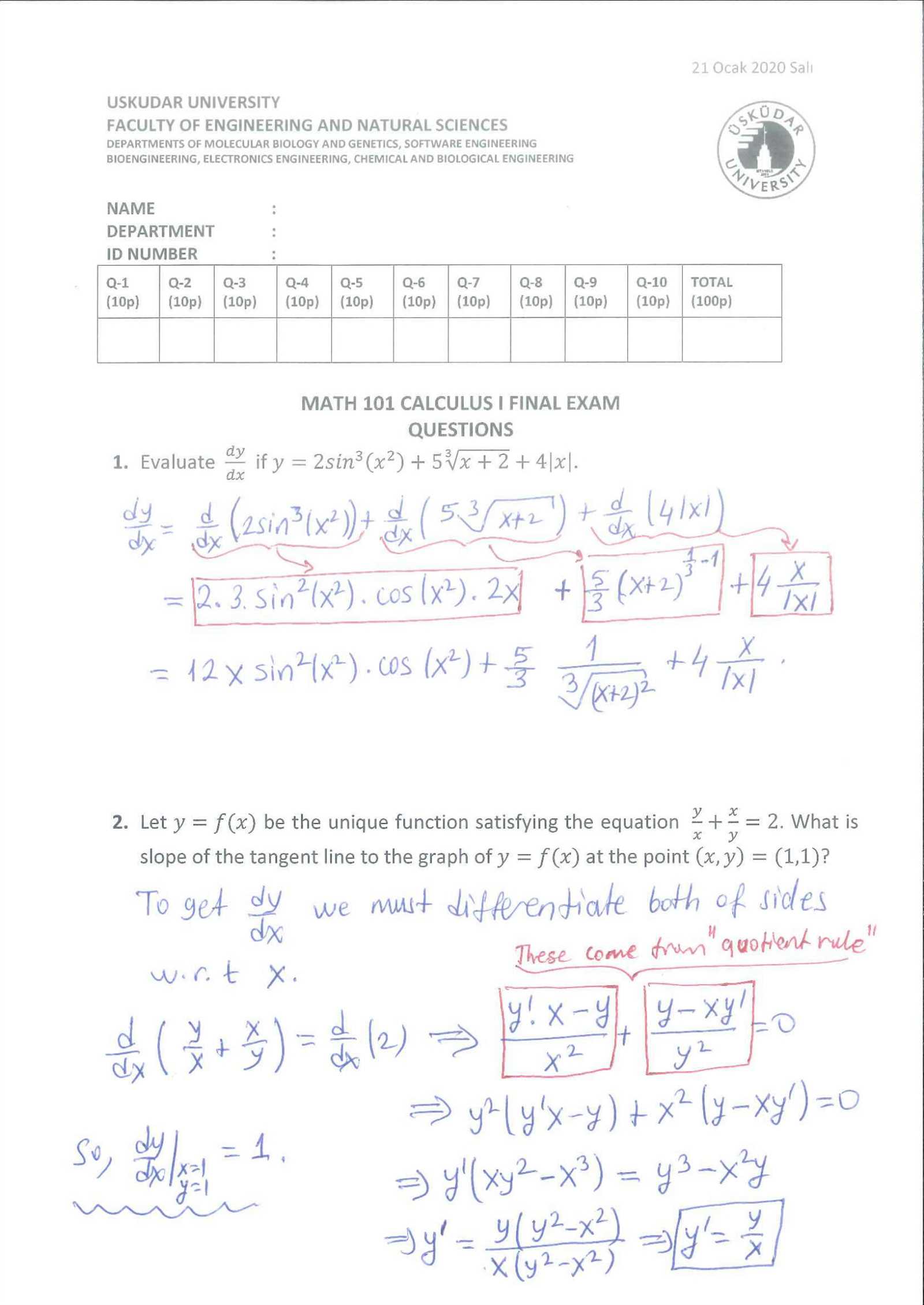 integrated math 1 final exam answers