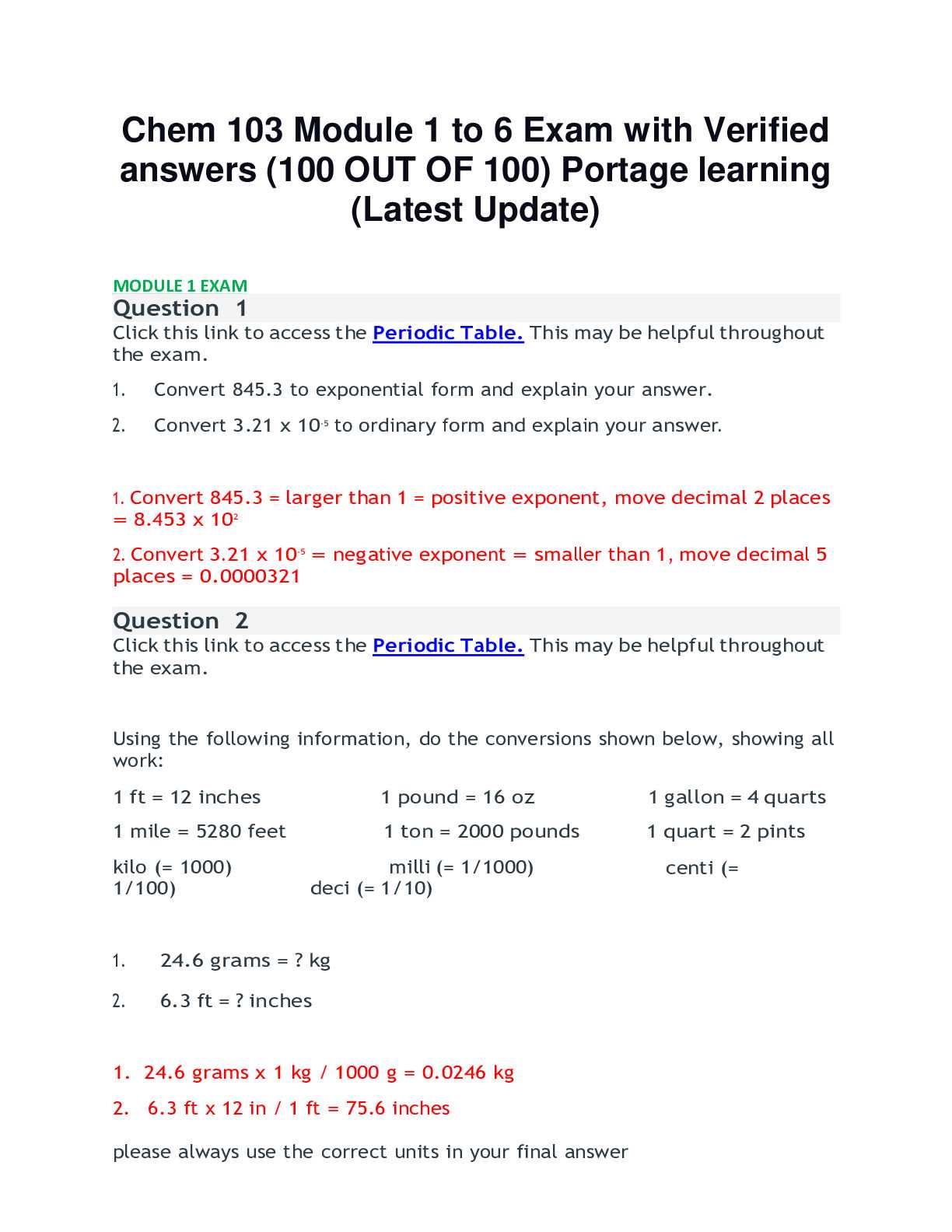 chemistry exam 1 answers