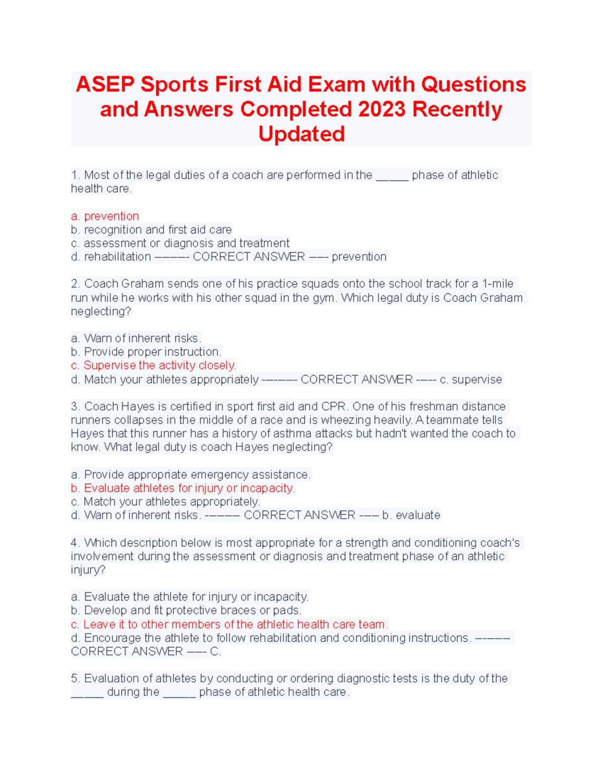 first aid written exam answers