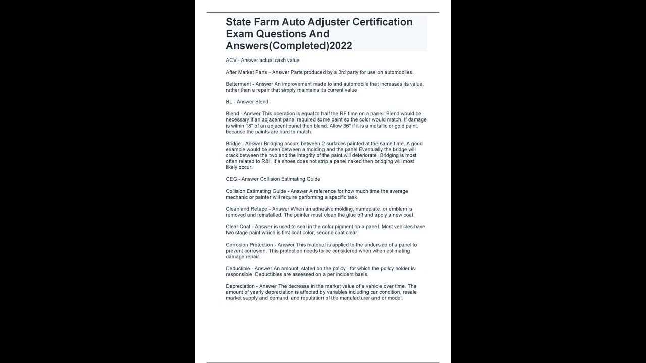 state farm adjuster certification exam answers