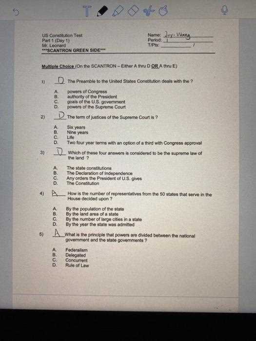 constitution exam answers