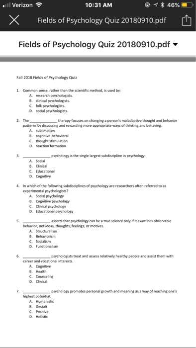 psychological exam questions and answers