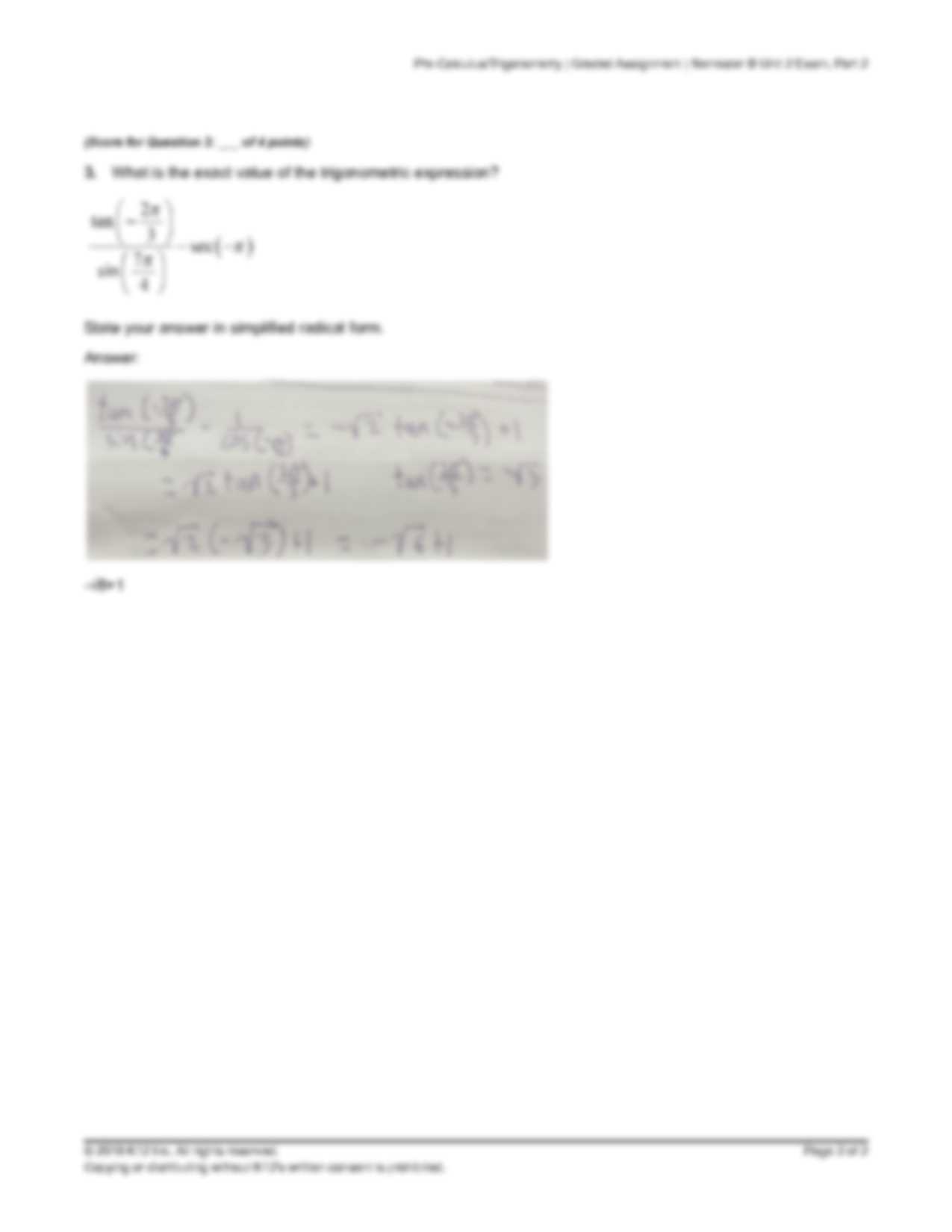 precalculus semester 1 exam review answers