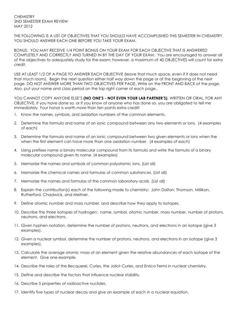 chemistry semester 1 exam review