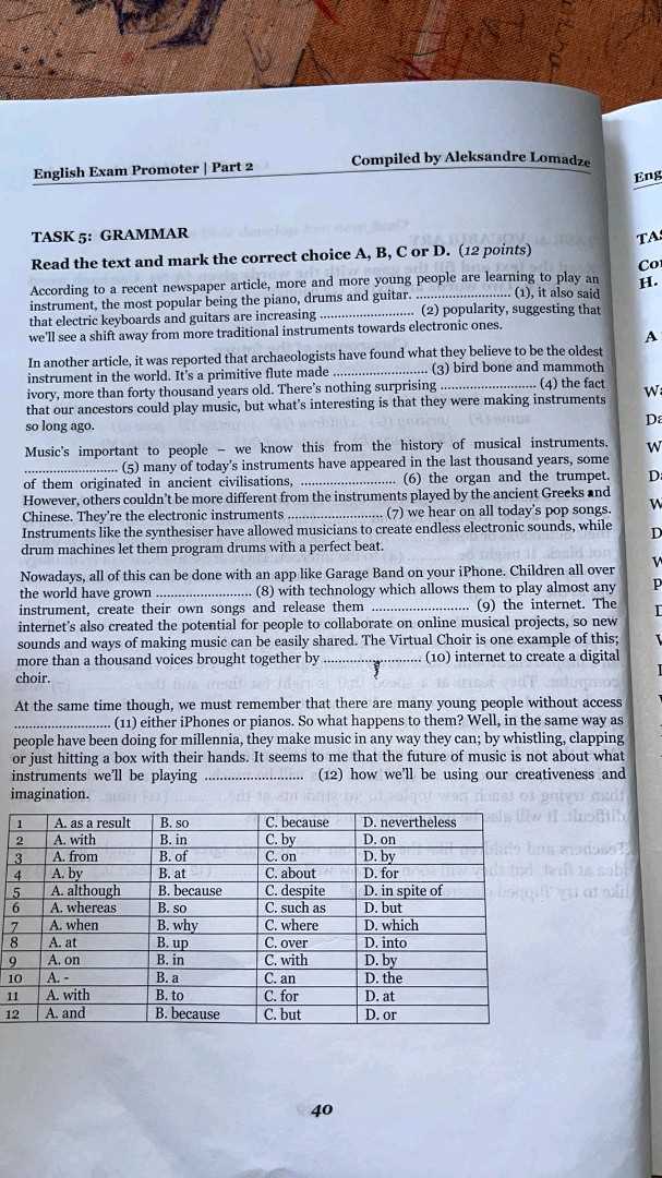 grammar exam with answer key