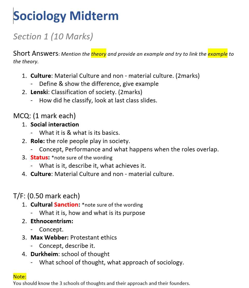 sociology midterm exam answers