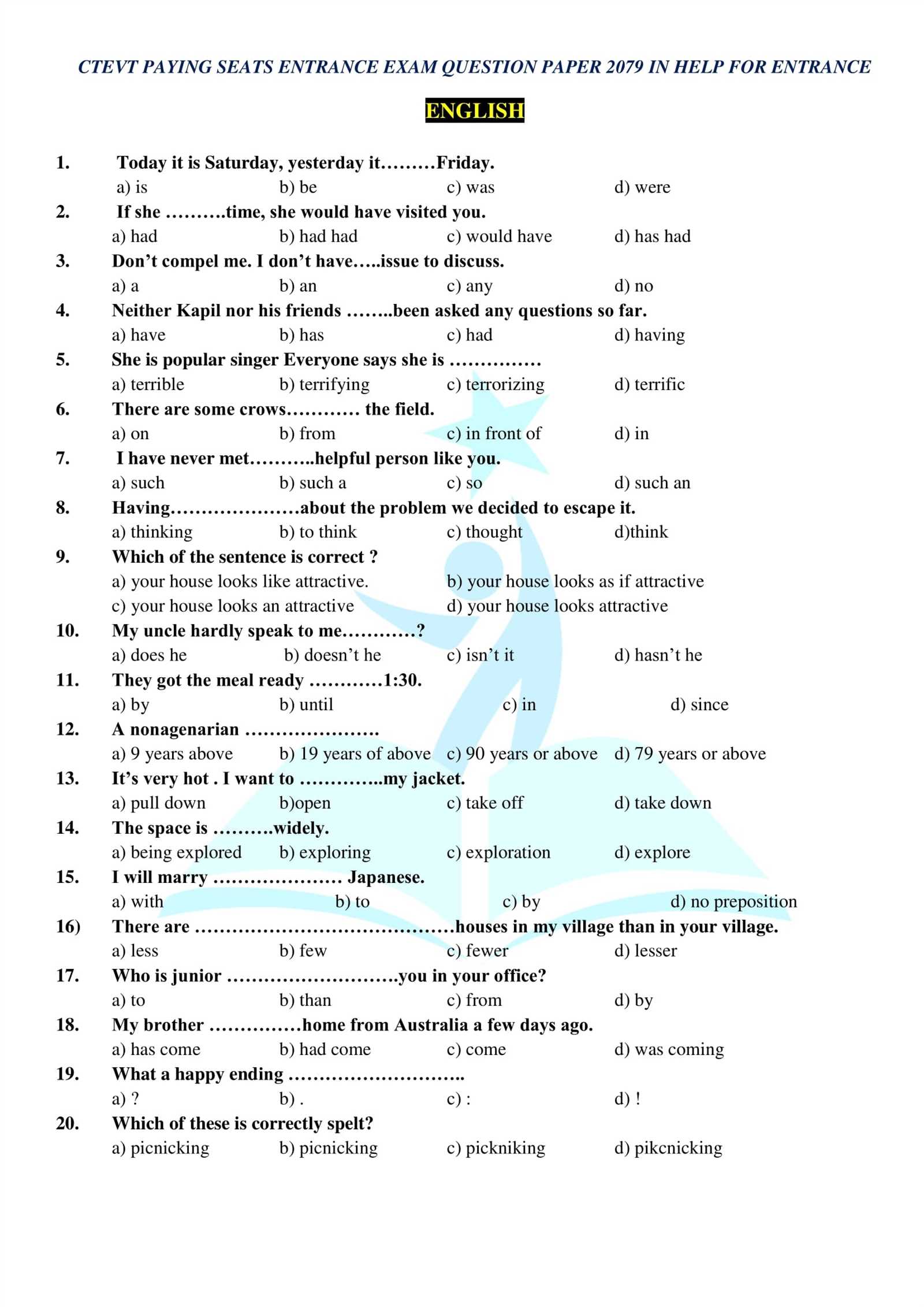 answers to exam questions