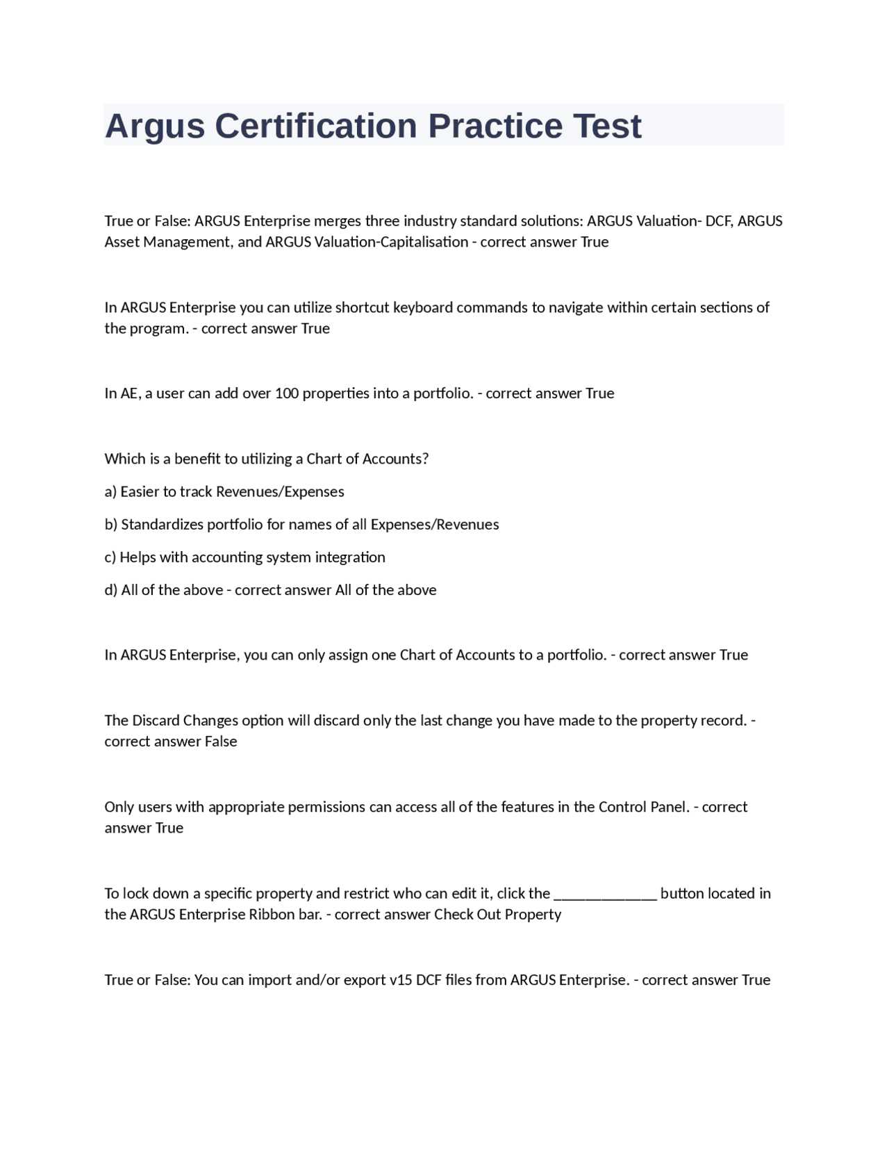 argus enterprise certification exam answers