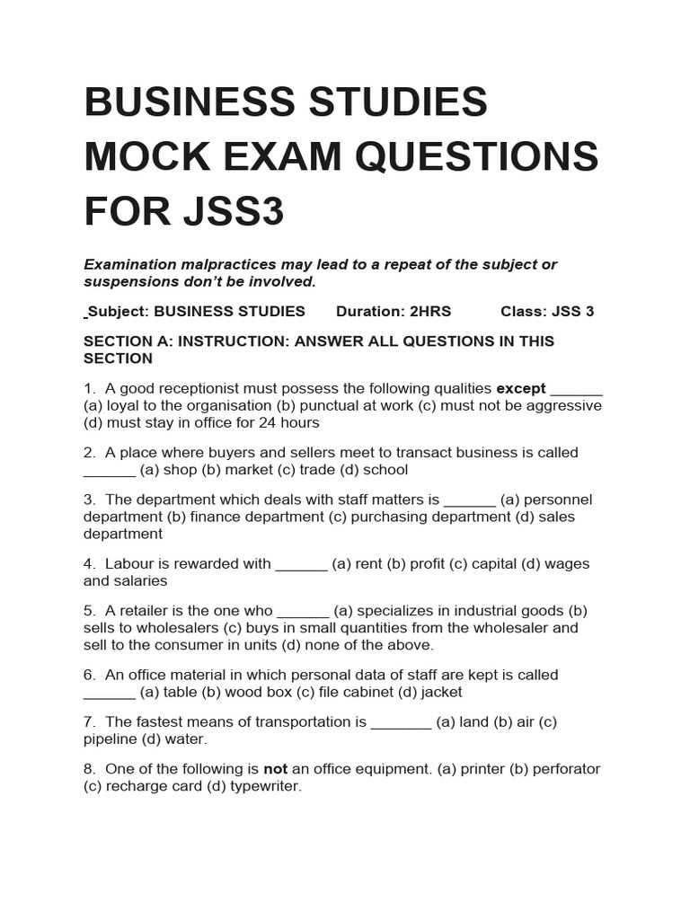 business exam questions and answers
