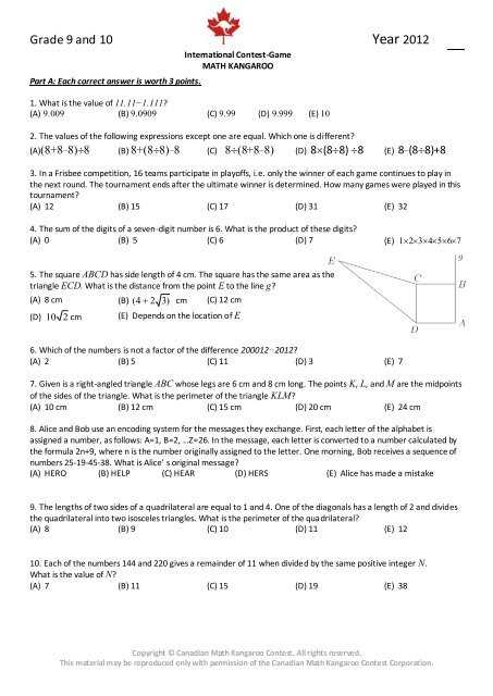 canadian math kangaroo 2025 answers