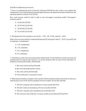 managerial economics exam questions and answers
