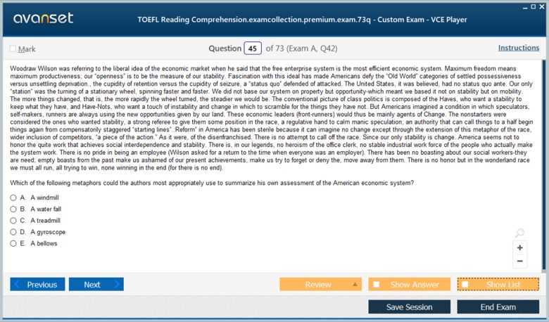 toefl exam with answers