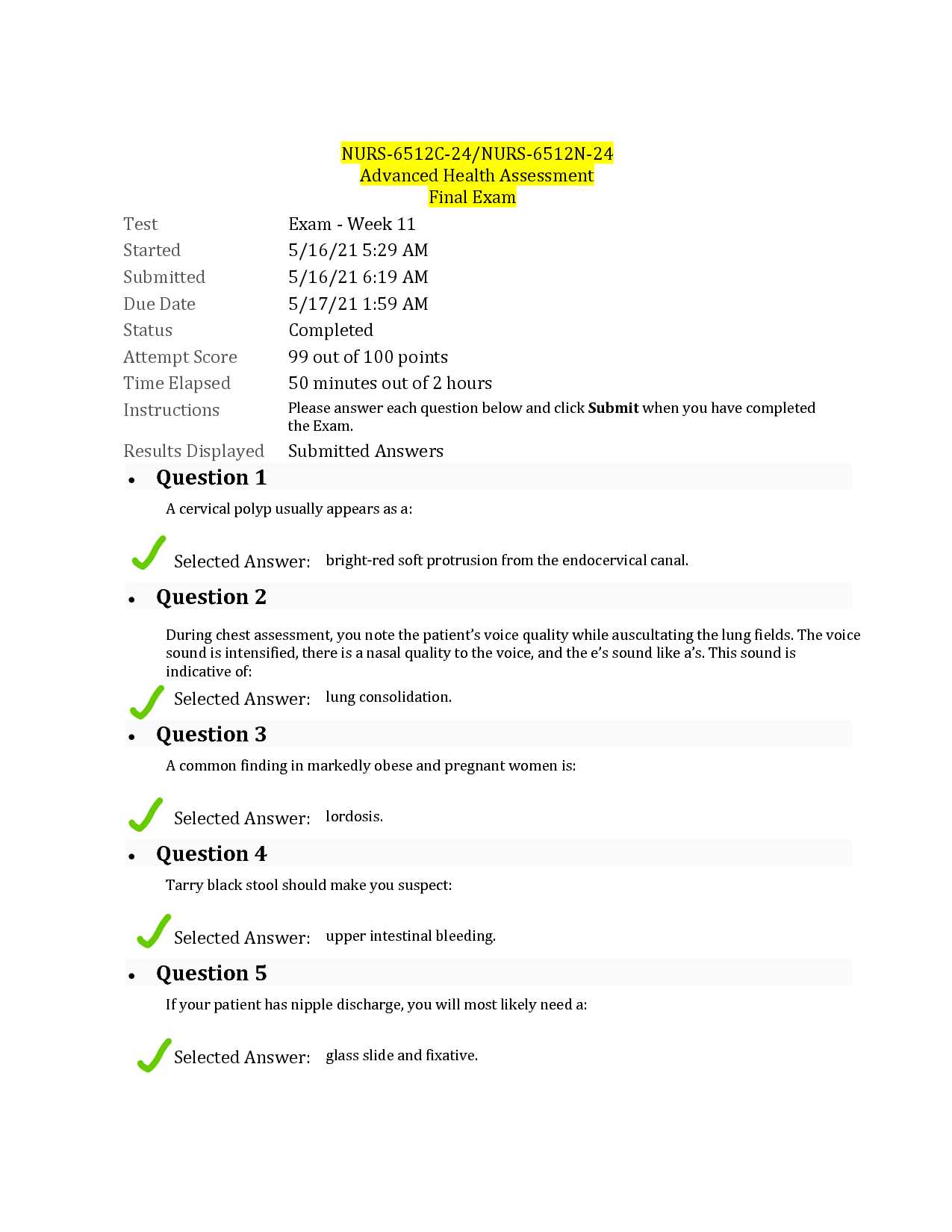 health exam answers
