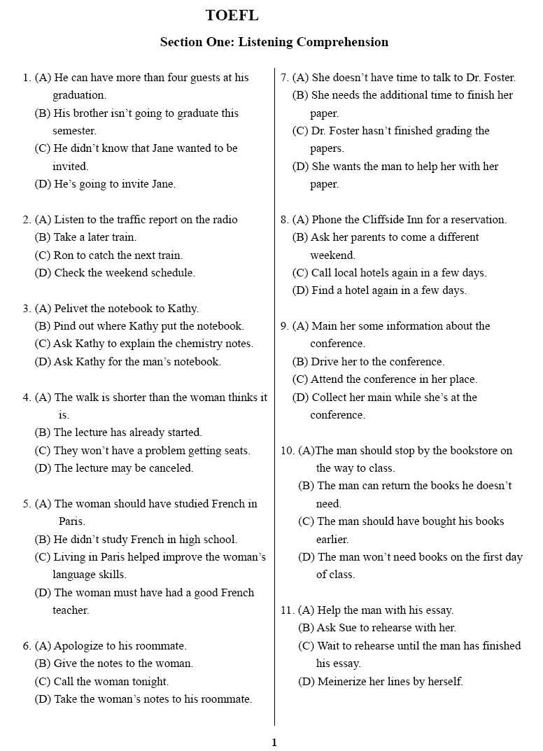 toefl exam with answers