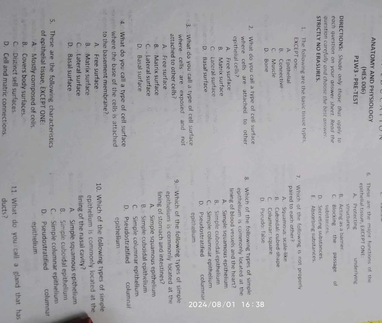 anatomy and physiology final exam answer key