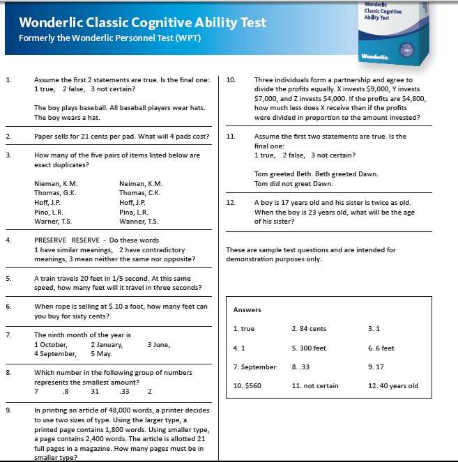 wonderlic exam answers